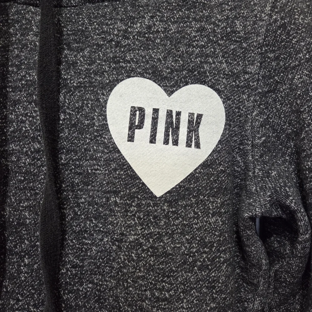 PINK Victoria's Secret Charcoal Hoodie with Heart Logo Size XSmall - Picture 2 of 8